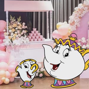 Mrs Potts And Chip Cutout, Cute Princess Cutout Decor, Belle Party Decoration Theme, Birthday Party Stand Up Prop, Digital Download