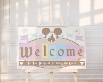 Disneyland Birthday Welcome Sign, Disney Theme Party Decor (Printable)