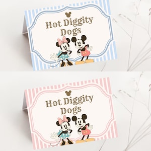 Minnie & Mickey Food Labels, Printable Party Tent Cards, Buffet Table Decorations, Birthday Place Cards, Digital Download
