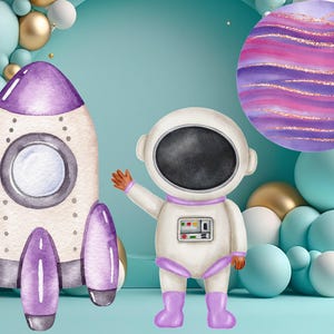 Girl Astronaut Planets Cutout, Outer Space Cutout Decor, Space Party Decoration Theme Baby shower Or Birthday Party Stand Up Prop, Download