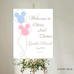 Gender Reveal Welcome Sign, Editable Gender Reveal Sign Template, Mickey Minnie Theme Party,  Digital