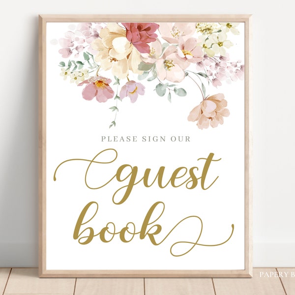 GuestBook Sign Baby in Bloom Baby Shower, Spring Flowers Baby Shower Sign Our Guestbook Sign, Wildflower Baby Shower Decoration, Digital