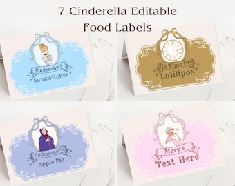 Editable Cinderella Food Label, Princess Party, 7 Designs (Digital Download)