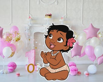 Figura de cartón de la bebé Moana, accesorio para fiesta de cumpleaños (descarga digital)