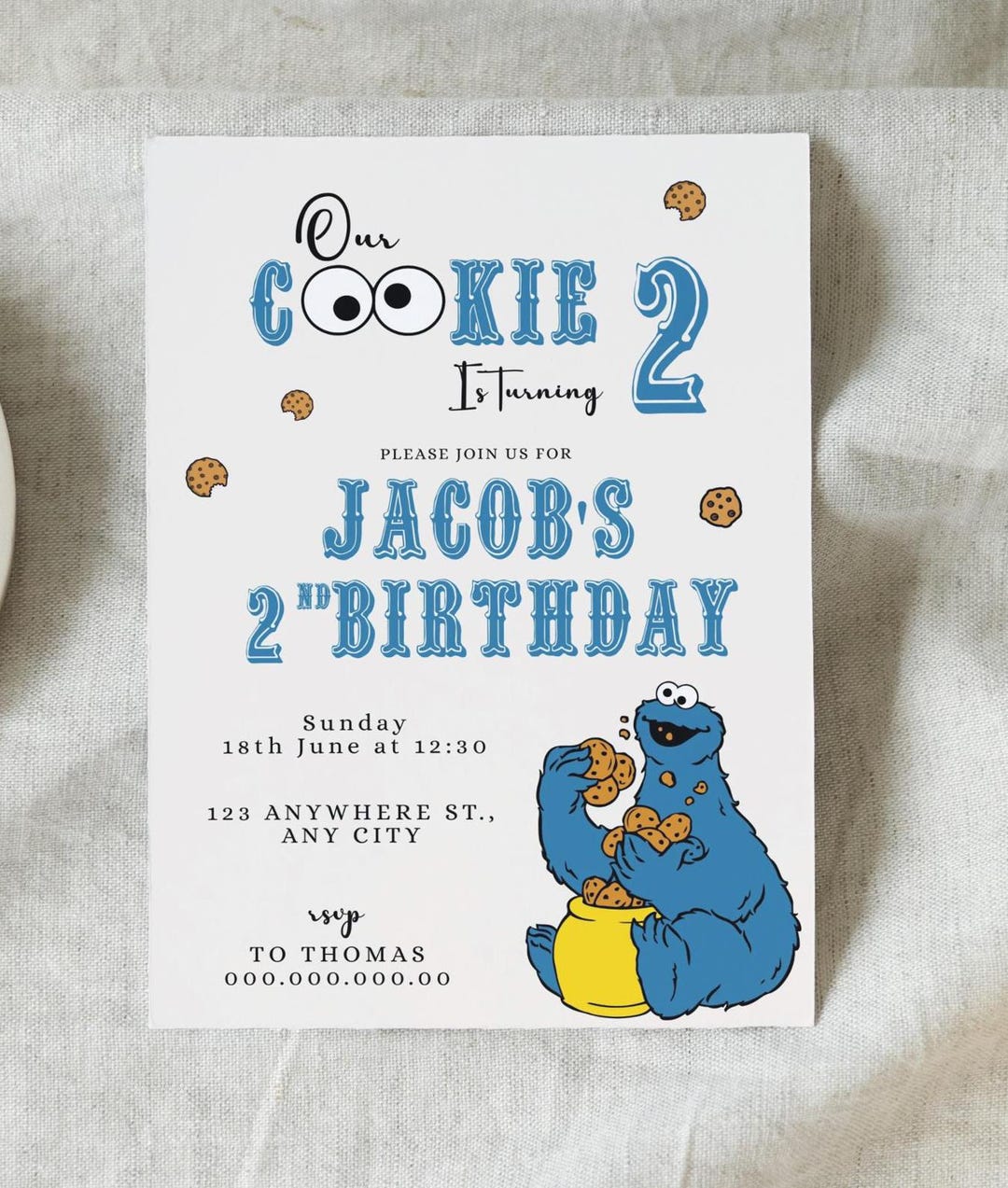 Cookie Monster Birthday Invitation Template, Editable Any Age Birthday ...