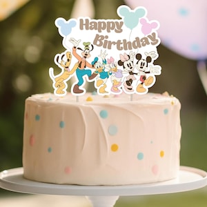 Mickey and Friends Birthday Cake Topper Printable | Disney Party Decoration | Mickey Minnie Donald Daisy Goofy Pluto Cake Topper, Download