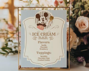 Mickey Mouse Ice Cream Bar Menu Sign, Birthday Party Decor (Digital)