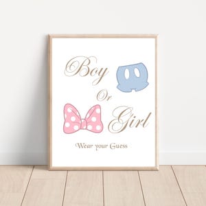 Boy or Girl Please Wear Your Guess Sign, Blue or Pink Gender Reveal Party Signs, Mickey Minnie Theme Party,  Digital
