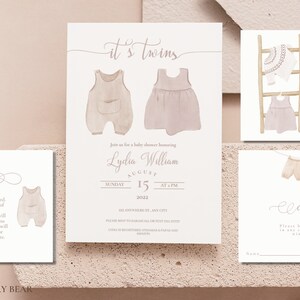 It's A Twins Fully Editable Baby Shower Invitation, Editable Template, Baby Shower Girl-Boy Twins invite, Baby Shower Invitations, Digital