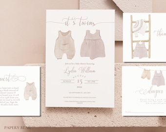 Twins Baby Shower Invitation, Editable Girl-Boy Template (Digital)