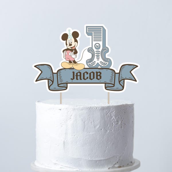 Vintage Mickey Birthday Cake Topper, Mouse Party Decor (Instant Download)