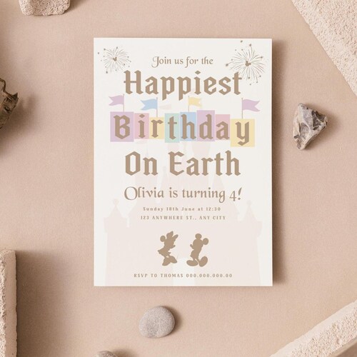 Mickey and Minnie Mouse Birthday Invitation, Disneyland Theme (Digital Download)