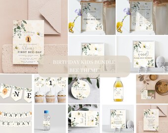 Bee 1st Birthday Invitation Bundle – Printable Party Decor (Digital Download)