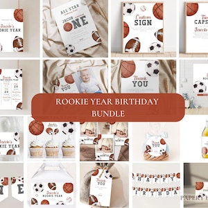 Sports Birthday Invitation Bundle, Rookie Year Theme Party, Sport Birthday Decor Soccer, Basketball, Football, All Star Party, Digital