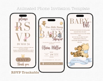 Animated Winnie the Pooh Baby Shower Invitation | Editable Canva Template