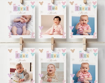 Disneyland First Birthday Photo Banner, Disney Milestone Garland (Digital Download)