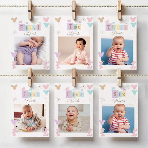 Disneyland First Birthday Photo Banner, Disney Milestone Garland (Digital Download)