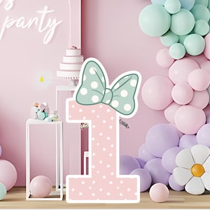 Minnie Mouse Birthday Numbers | Pink Dots Green Bow | Digital Party Decor Cutout | Printable Age Number Sign | Digital Download