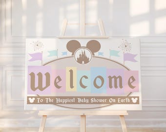 Tabliczka powitalna na Baby Shower w Disneylandzie, motyw Disneya (do pobrania w wersji cyfrowej)