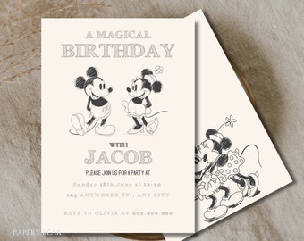 Mickey and Minnie Birthday Invitation, Retro Disney Theme (Digital Download)