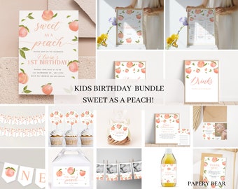 Sweet as a Peach Birthday Invitation Bundle, Peach Birthday Invitation, Girl 1st Birthday, First Birthday Decorations, Party Decor, Digital