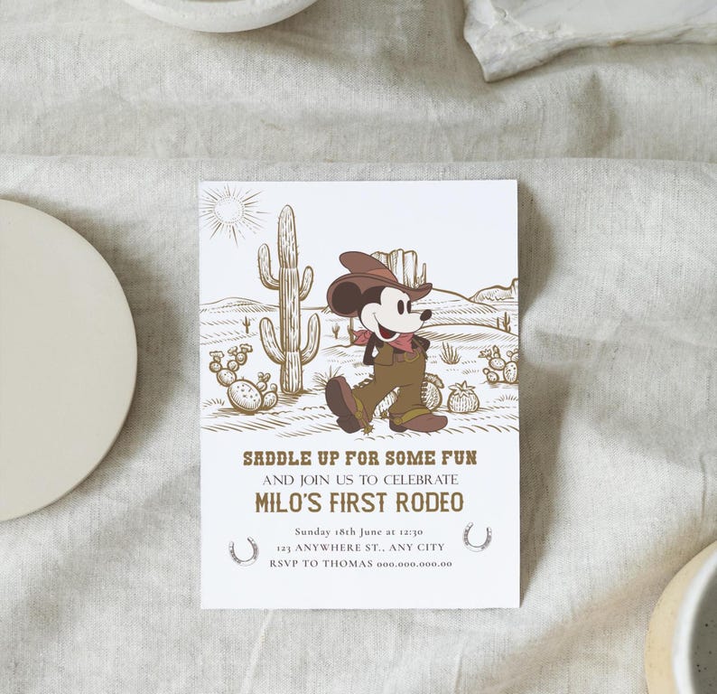 Mickey Mouse First Rodeo Birthday Invitation Template (editable) - Etsy