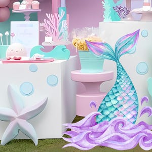 Mermaid Tail CutOut, Mermaid Cutout Decor, Under The Sea Party Decoration Theme Birthday, Birthday Party Stand Up Prop, Digital Download