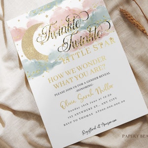 Editable Gender Reveal Invitation Twinkle Twinkle Little Star, Gender Reveal Invite Template, Moon Boy Or Girl Invitation, Digital Download