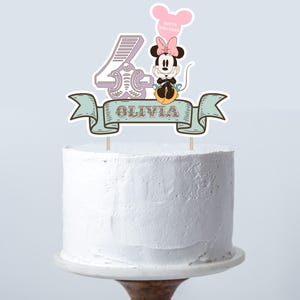 Vintage Minnie Birthday Cake Topper, Mouse Party Cake Decor, Classic Mouse Party Decor, Any Age, Boy Birthday Invite, Instant Download
