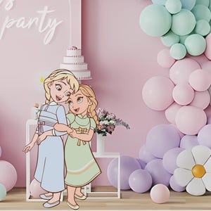 Elsa And Anna CutOut, Cute Princess Cutout Decor, Frozen Party Decoration Theme, Birthday Party Stand Up Prop, Digital Download