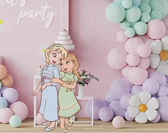 Elsa and Anna Princess Cutout, Frozen Party Decor (Digital Download)