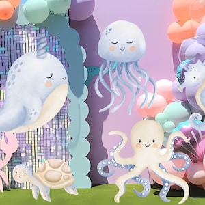 Under The Sea CutOut Big Decor, Glitter Under The Sea Decoration Theme Birthday Party, Birthday Party Stand Up Prop, Digital