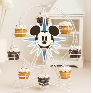 Mickey Fun Wheel-etikett, pastellfärgad festdekoration (digital nedladdning)