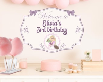 Cartel de bienvenida de cumpleaños de Rapunzel Enredados / Decoración de fiesta de princesas / Póster de fiesta de cuentos de hadas de Disney / Descarga digital