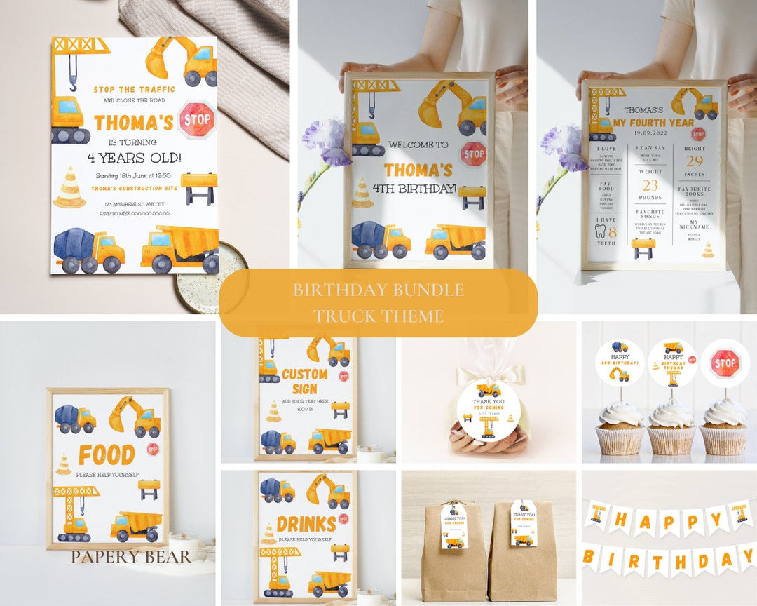 Boy Construction Printable Birthday Bundle, Trucks Birthday Party ...