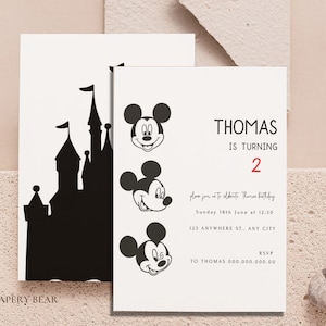 Mickey Birthday Invitation, Printable Minimal Mouse Birthday Invitation, Birthday Invitation, Minimal, Instant Download, Digital