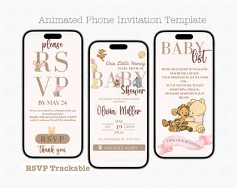 Winnie the Pooh Baby Shower Invitation | Editable Animated Template (Canva)