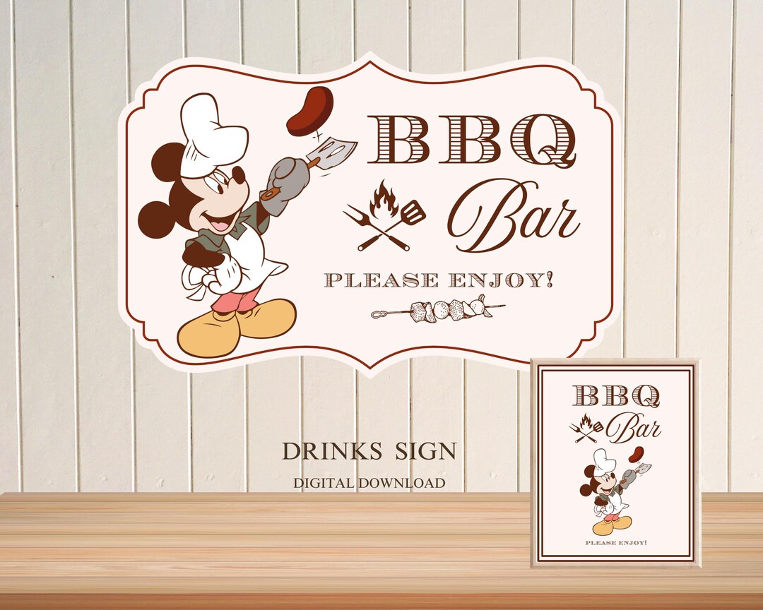 Mickey BBQ Bar Sign Party Decoration, Printable Mickey Birthday Party ...