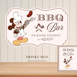 Mickey BBQ Bar Sign Party Decoration, Printable Mickey Birthday Party Or Baby Shower, Mickey  Theme Party Decor, Digital Download