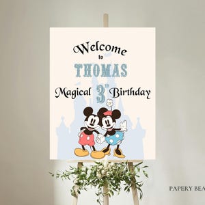 Mickey And Minnie Welcome Birthday Sing, Printable Vintage Mouse Birthday Theme Party, Digital Download