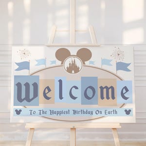 Disneyland Birthday Welcome Sign, Happiest Birthday On Earth Party Decor, Printable Disney Theme Poster, Not Editable