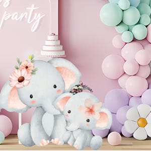 Jungle Animal Cute Elephant and Baby Elephant Cutout,Elephant Cutout Decor,Elephant Party Decoration Theme Baby shower,Stand Up Prop,Digital