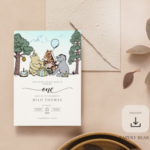 Klassische Winnie Pooh Geburtstagseinladung Vorlage, Pooh Bär Geburtstagseinladung, Vintage Winnie Pooh Boy Birthday, Instant Download