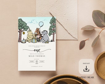 Vintage Winnie the Pooh Birthday Invitation Template (Digital Download)