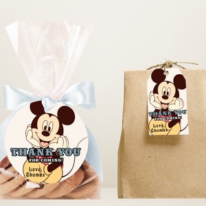 Mouse Thank You For Coming Birthday Tags, Printable Retro Mickey Birthday Tags, Vintage Birthday Theme, Digital Download