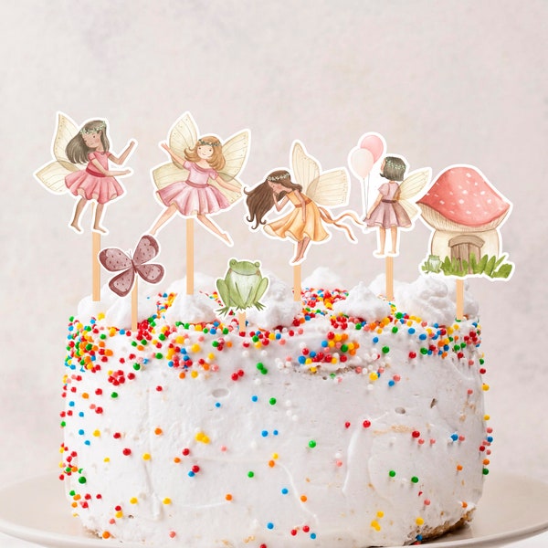 Fate centrotavola Cupcake Topper compleanno, decorazione di compleanno fata, festa di compleanno ragazza foresta incantata, giardino fatato, digitale stampabile