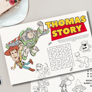 Toy Story Placemat Décoration d’anniversaire, Nom modifiable Toy Story Style, vintage Toy Story Look, Woody Buzz, Téléchargement instantané, Numérique
