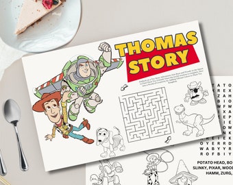 Napperon d'anniversaire Toy Story, feuille d'activités pour enfants (numérique)
