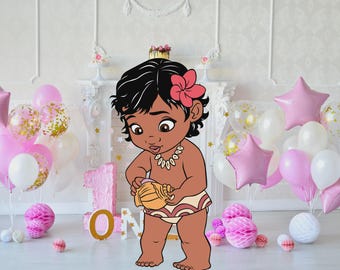 Figura de cartón de la bebé Moana, accesorio para fiesta de cumpleaños (descarga digital)