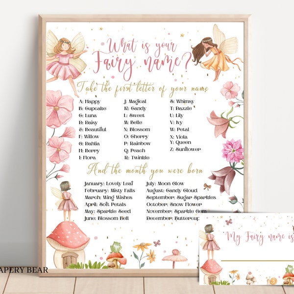 Party GAME What Is your Fairy Name, Fairy Birthday Game, Fairy Forest Party Activity, Girl Birthday Party Decoration, Fairy Theme, Digital